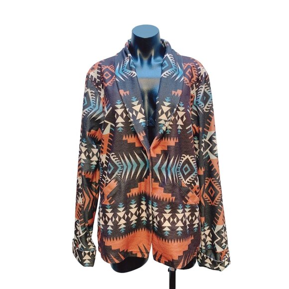 Misslook Brown, Tan, Ivory, & Blue Aztec Print Blaze/ Jacket Size 3XL - Picture 1 of 6
